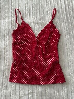 Brandy Melville Red Polka Dot Scalloped Cami Tank Top